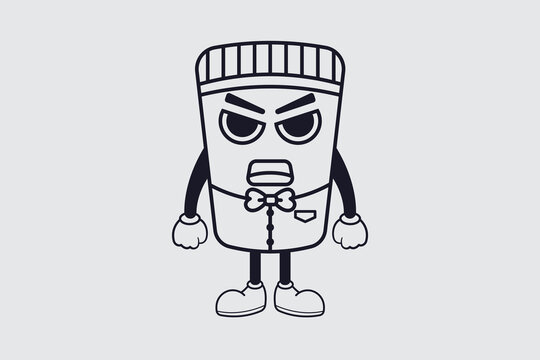 Illustration of a cartoon ice hockey puck mascot character with angry expression