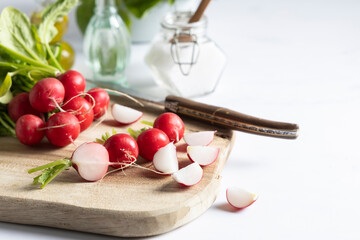 Fresh harvested radish on a table top