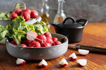 Fresh harvested radish on a table top