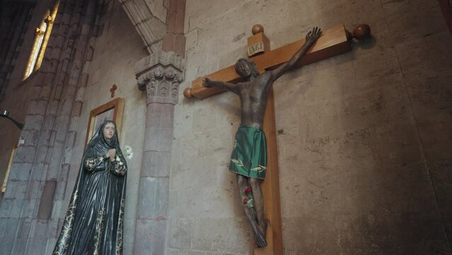 Sculpture of Jesus on The Cross with INRI Iesus Nazarenus Rex Iudaeorum 