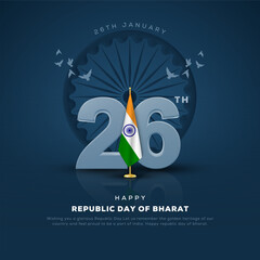 Banner design of happy Indian republic day template. 26th january. - obrazy, fototapety, plakaty