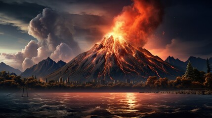 volcano mountain with lava - obrazy, fototapety, plakaty