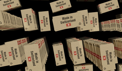 Made in Switzerland box pack 3d illustration