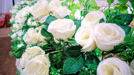 white paper roses