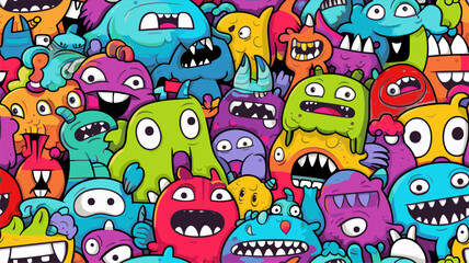 Doodle of Colorful Cute Monster. Vector Illustration Art	