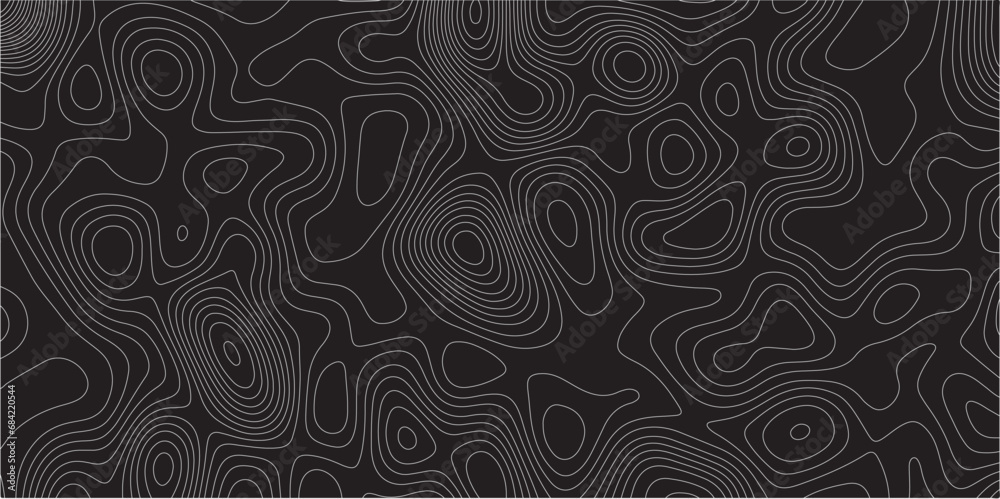 Poster opographic map background concept with space for your copy.Topographic background and texture, monochrome image..Gray and white wave abstract topographic map contour, lines Pattern background.