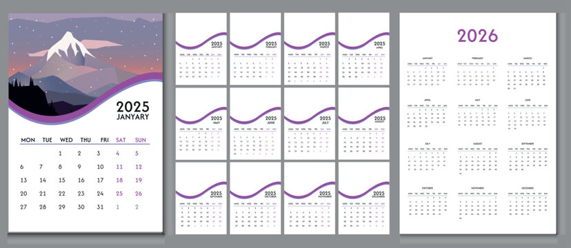 calendar for 2025 the template is a folding calendar with a place for a print for 2025. minimalistic modern design with weekends marked in blue. calendar sheet for 2026