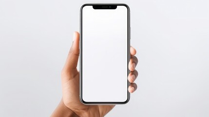 woman hands holding cell phone, mockup white blank display, empty screen, 16:9 - obrazy, fototapety, plakaty