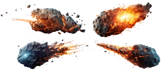 Set of flying meteors cut out