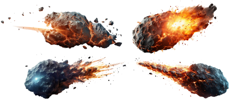 Set of flying meteors cut out