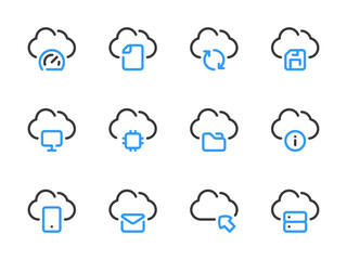 Cloud computing services vector line icons. Online storage preferences outline icon set.