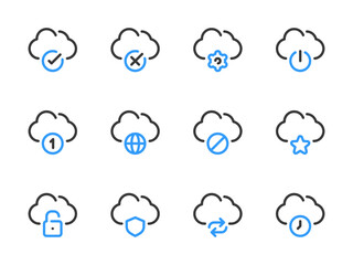 Cloud computing services vector line icons. Online storage preferences outline icon set.