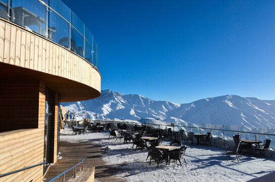 scenic view of  Chatkal mountain range in Tian Shan from Amirsoy ski resort (Tashkent region, Uzbekistan)