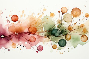 ink watercolor green, pink and sparkling gold splash, clip art, white background
