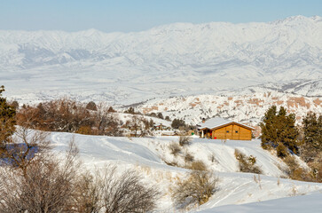 scenic view of Tian Shan mountains from Amirsoy ski resort (Tashkent region, Uzbekistan)