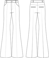 wide leg palazzo pant trouser template technical drawing falt shketch  cad mockup fashion woman