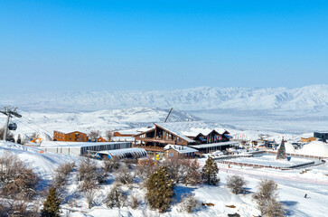 scenic view of Amirsoy mountain ski resort (Tashkent region, Uzbekistan)