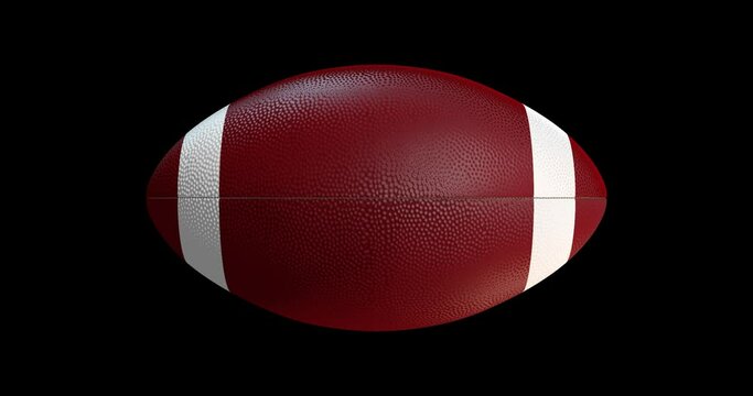 3d American Football Ball rotating on alpha background. Seamless Loop.