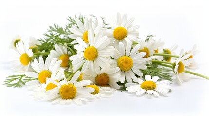 Fototapeta premium fresh medicinal chamomile herb isolated on white background
