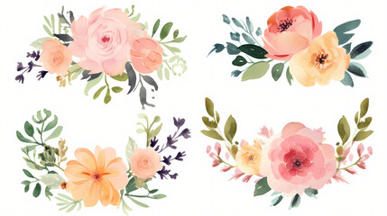 Watercolor floral bouquet collection - obrazy, fototapety, plakaty