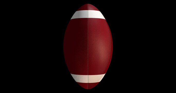 3d American Football Ball rotating on alpha background. Seamless Loop.