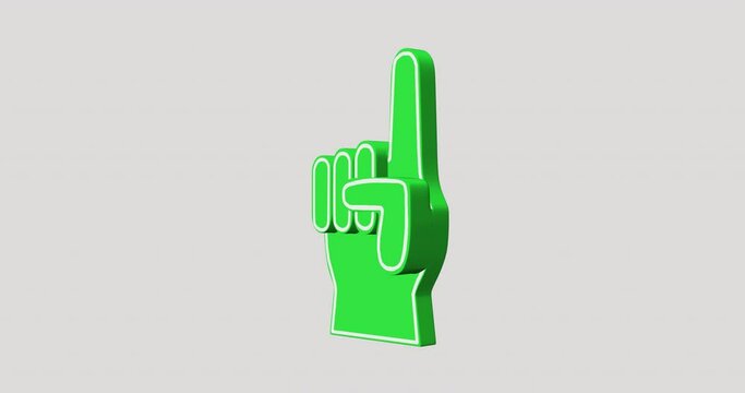 3d Foam Finger with number 1 rotating on alpha background. Seamless Loop
