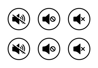 No sound, mute speaker icon vector in circle line