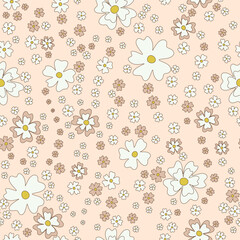 Vector illustration. Seamless pattern of delicate small flowers on a pink, powder background. Printing on textiles, for packaging, product design.