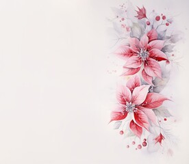 Fototapeta premium Winter poinsettia flower branches on white background, card, copy space