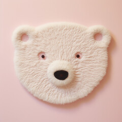 a small tufted rug in the shape of a flat polar bear's head on a light pink wall created with Generative Ai