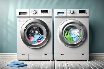 Waschmaschine mit W&auml;sche als Hintergrund