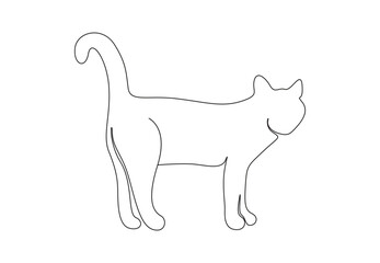 Cat single continuous line drawing. One line drawing of cat. Isolated on white background vector illustration. Premium vector.
