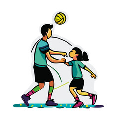 daughter and father playing basketball