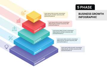 5 Step Pyramid Infographic. Business Process Concept. 3D Design Vector illustration. - obrazy, fototapety, plakaty