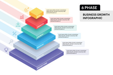 6 Step Pyramid Infographic. Business Process Concept. 3D Design Vector illustration. - obrazy, fototapety, plakaty