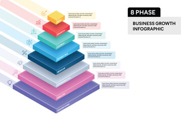 8 Step Pyramid Infographic. Business Process Concept. 3D Design Vector illustration.