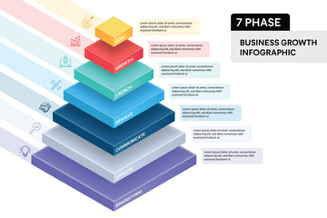 7 Step Pyramid Infographic. Business Process Concept. 3D Design Vector illustration.