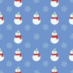 Naklejka na ściany i meble christmas background with snowman and snowflakes have light blue background pattern 