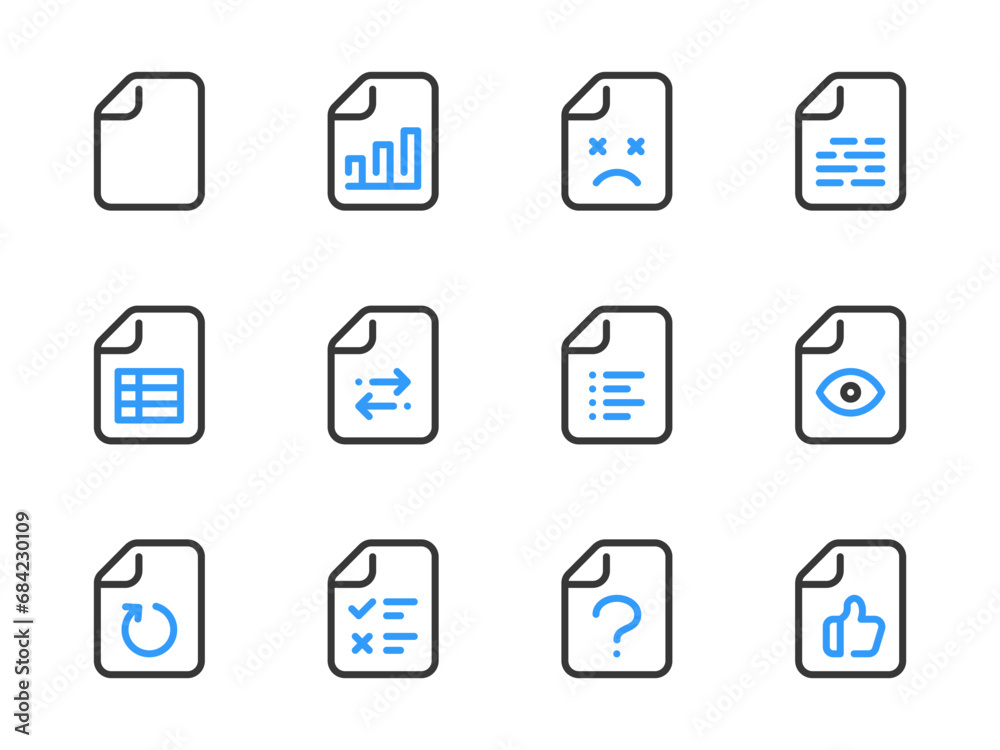 Poster document vector line icons. file type, data and configurations outline icon set.