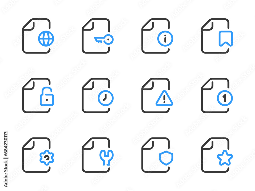 Poster document vector line icons. file data and configurations outline icon set.