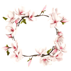 Fototapeta na wymiar Realistic pink magnolia square flowers on isolated with wedding concept