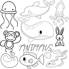  Hand Drawn Animal Doodle Elements Set