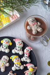 Christmas marshmallows. Candy sweets in a cup of cocoa