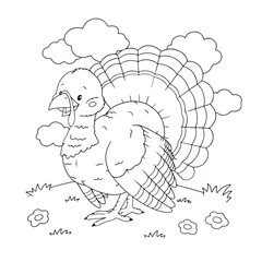 hand drawn vector illustration of a turkey , coloring page for children