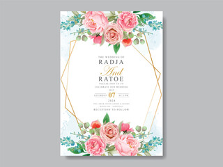 elegant wedding invitation card with flowers and leaves watercolor