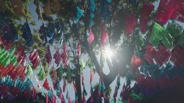 Quiosco del Pari&aacute;n Tlaquepaque and Day of The Dead Dia de los Muertos Flags Papel picado Traditional Paper Banners Decorations