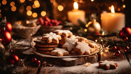christmas cookies and candle