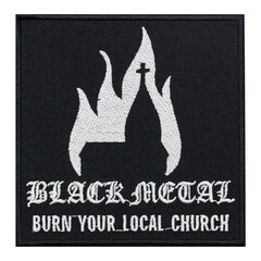 Black Metal Burn Your Local Church embroidered patch. Baphomet Satan Devil 666. Accessory for...