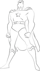 Hand-drawn style superhero illustration. Can be used for coloring.