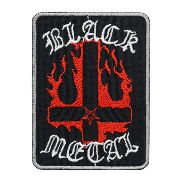 Black Metal embroidered patch. Pentagram inverted cross Baphomet Satan Davil 666. Accessory for rockers, metalheads, punks, goths.
